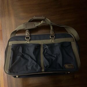 Blue and Brown Duffel Bag with Leather accents